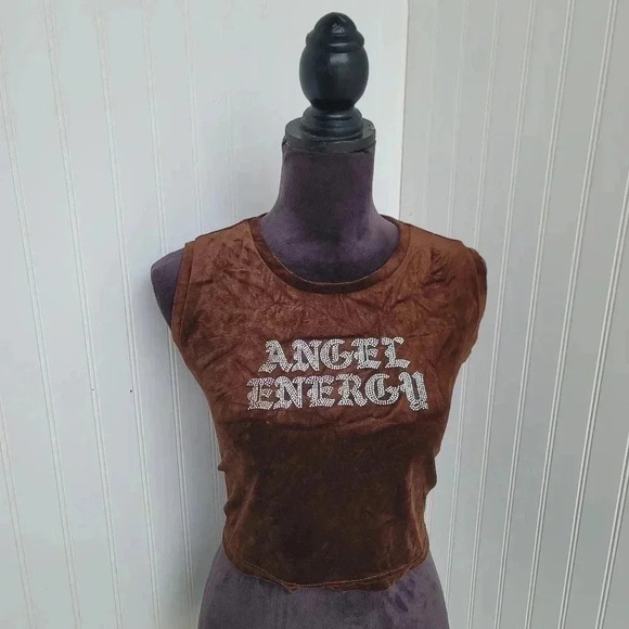B & Stone Tops - Btch & Stone Angel Energy Shirt Adult  Brown Velvet Studded Graphic Women’s XL
